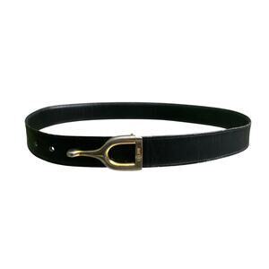 Celine VTG Horseshoe Equestrian Black Leather Gold Silver Buckle Belt Size 30